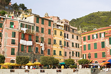 Buildings in a town, Piazza Marconi, Italian Riviera, Cinque Terre National Park, Vernazza, La Spezia, Liguria, Italy