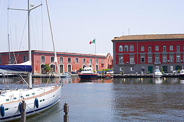 Sailboat docked at a harbor, Porto, Borgo Marinaro, Bay of Naples, Naples, Naples Province, Campania, Italy