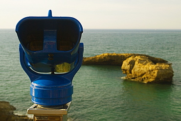 Coin-operated binoculars at the seaside, Baie de Biarritz, Biarritz, Pyrenees-Atlantiques, France