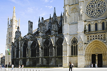 Facade of a church, Bordeaux Cathedral, Tour Pey Berland, Bordeaux, Aquitaine, France