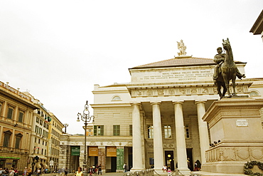 Statue of Giuseppe Garibaldi in front of a theatre, Piazza De Ferrari, Teatro Carlo Felice, Genoa, Italy