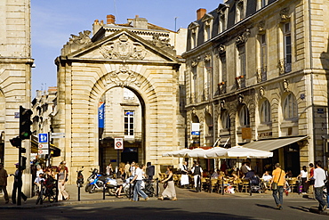 Tourists in a street, Porte Dijeaux, Vieux Bordeaux, Bordeaux, France