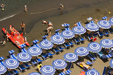 High angle view of tourists on the beach, Marina Grande, Capri, Sorrento, Naples Province, Campania, Italy