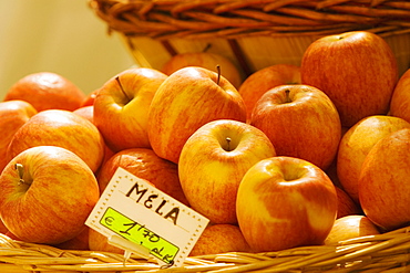 Apples at a market stall, Genoa, Liguria, Italy