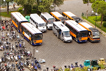 High angle view of a parking lot, Piazza Marinai dâ€™Italia, Sorrento, Sorrentine Peninsula, Naples Province, Campania, Italy