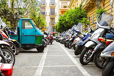 Vehicles parked at a parking lot, Sorrento, Naples Province, Campania, Italy