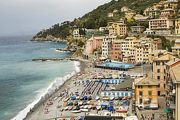 Buildings on a hill at the seaside, Sori, Liguria, Italy