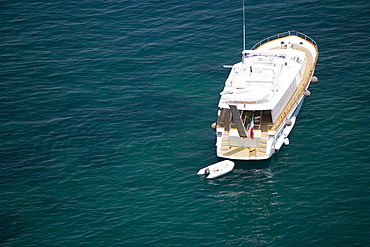 High angle view of a yacht in the sea, Sorrento, Naples Province, Campania, Italy