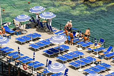 High angle view of a group of people on a platform, Marina Grande, Capri, Sorrento, Naples Province, Campania, Italy