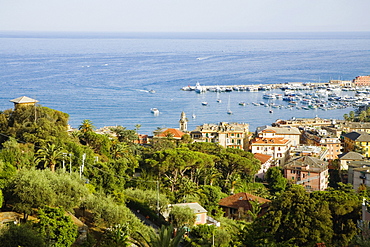 High angle view of buildings at the seaside, Italian Riviera, Santa Margherita Ligure, Genoa, Liguria, Italy