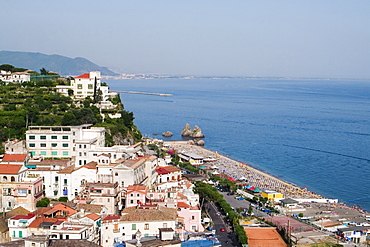 High angle view of a town at the seaside, Vietri sul Mare, Costiera Amalfitana, Salerno, Campania, Italy