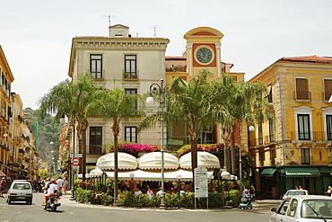 Low angle view of a clock tower, Piazza Tasso, Sorrento, Naples Province, Campania, Italy