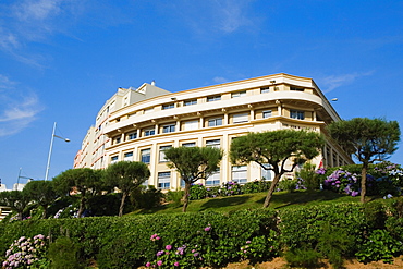 Low angle view of a formal garden in front of a building, Biarritz, Pyrenees-Atlantiques, Aquitaine, France