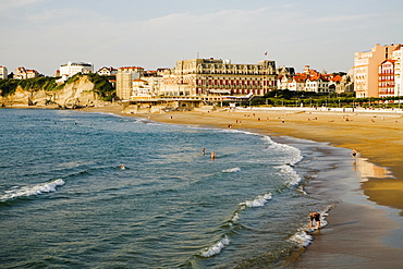 Waves on the beach, Grande Plage, Hotel du Palais, Biarritz, France