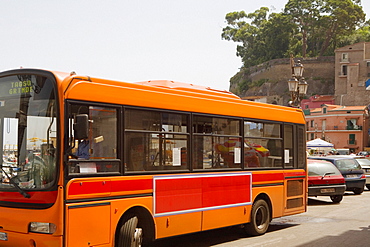 Bus on the road, Marina Grande, Capri, Sorrento, Sorrentine Peninsula, Naples Province, Campania, Italy