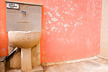 Drinking fountain on a wall, Cinque Terre, Manarola, La Spezia, Liguria, Italy