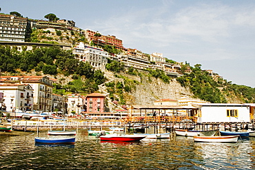 Boats moored near a pier, Marina Grande, Capri, Sorrento, Sorrentine Peninsula, Naples Province, Campania, Italy