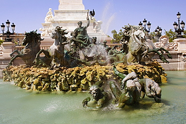 Statue at a fountain, Fontaine Des Quinconces, Monument Aux Girondins, Bordeaux, Aquitaine, France