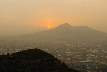 Silhouette of mountains at sunset, Mt Vesuvius, Naples, Campania, Italy