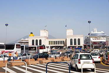 Vehicles parked out side of a harbor, Stazione Marittima, Naples, Naples Province, Campania, Italy