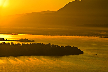 Panoramic view of a lake at dusk, Janitzio Island, Lake Patzcuaro, Morelia, Michoacan State, Mexico