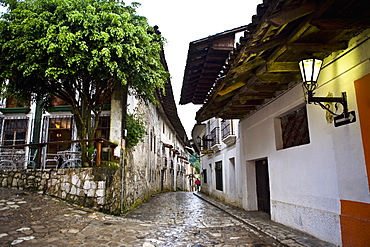 Buildings on both sides of a street, Cuetzalan, Puebla State, Mexico