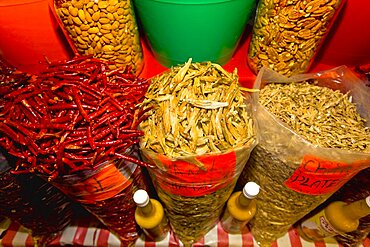 Spices at a market stall, Xochimilco, Mexico