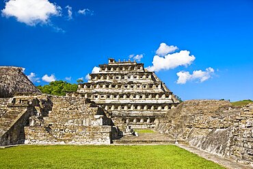 Pyramid on a landscape, Pyramid Of The Niches, El Tajin, Veracruz, Mexico