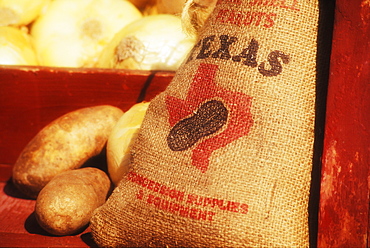 Close-up of a sack of raw potatoes, Texas, USA