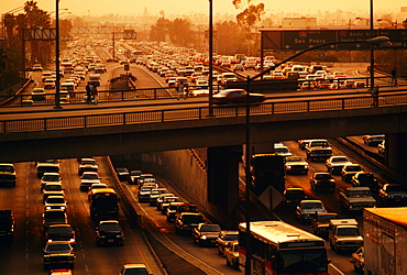 Traffic on freeways in Los Angeles, California