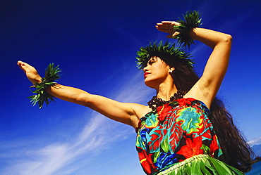 Low angle view of a hula dancer dancing, Hawaii, USA