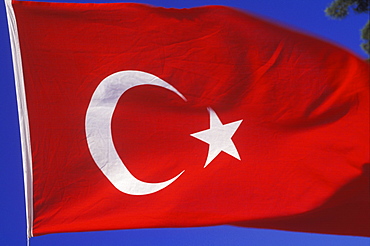 Close-up of the Turkish flag fluttering