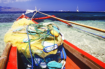 Fishing net in a boat, Bali, Indonesia