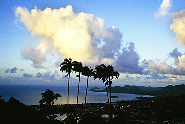 Palm trees are seen against tropical cloud formation on the island of St. Lucia