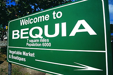 Close up of a green signboard, The Grenadines