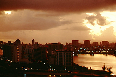 Spectacular cityscape at sunset, Puerto Rico