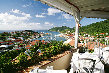 Side view of a restaurant overlooking a coastline, St. Bant's