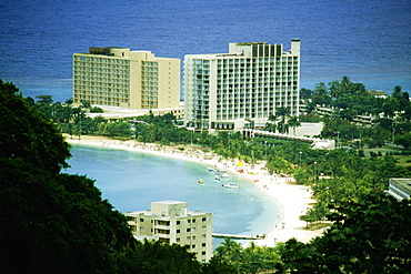 The Hilton Hotel on the island of Jamaica is located on a beautiful white sand beach