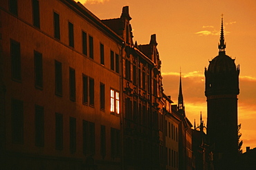 Castle and a church tower, Wittenburg, Germany