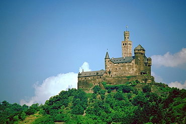 Castle overlooking a river, Marksburg Castle, Rhine River, Germany