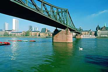 Cantilever bridge across a river, Main River, Frankfurt, Germany