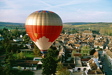 Hot-air-balloon over vineyards, France