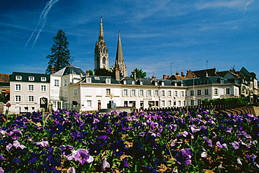 Low angle view of Chartres skyline, France