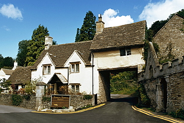 High angle view of a road leading to the entrance of a house, Castle Combe, England