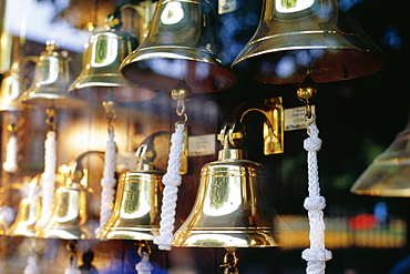 Close up of brass bells in Greenwich, England