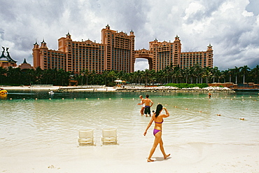 Front view of an architectural building from a beach, Atlantis Resort, Bahamas