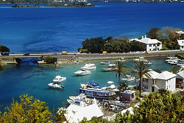 Aerial view of a harbor near a highway, Bermuda