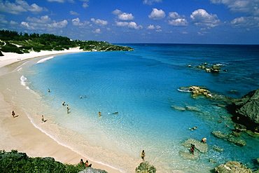 Aerial view of people at Horseshoe bay beach, Bermuda