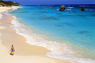 Rear view of a woman on Secret beaches, Bermuda