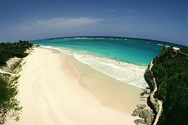 High angle view of Crane Beach on the island of Barbados in the Caribbean